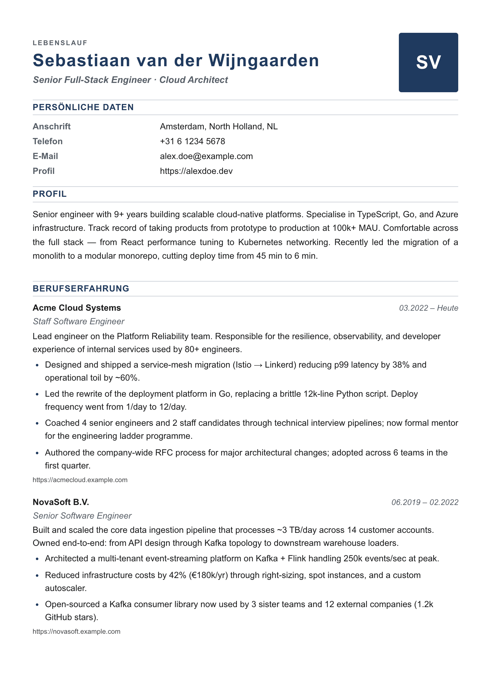 German Lebenslauf resume template